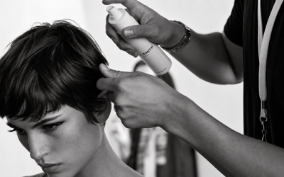 Backstage pixie hair styling at Fashion Week